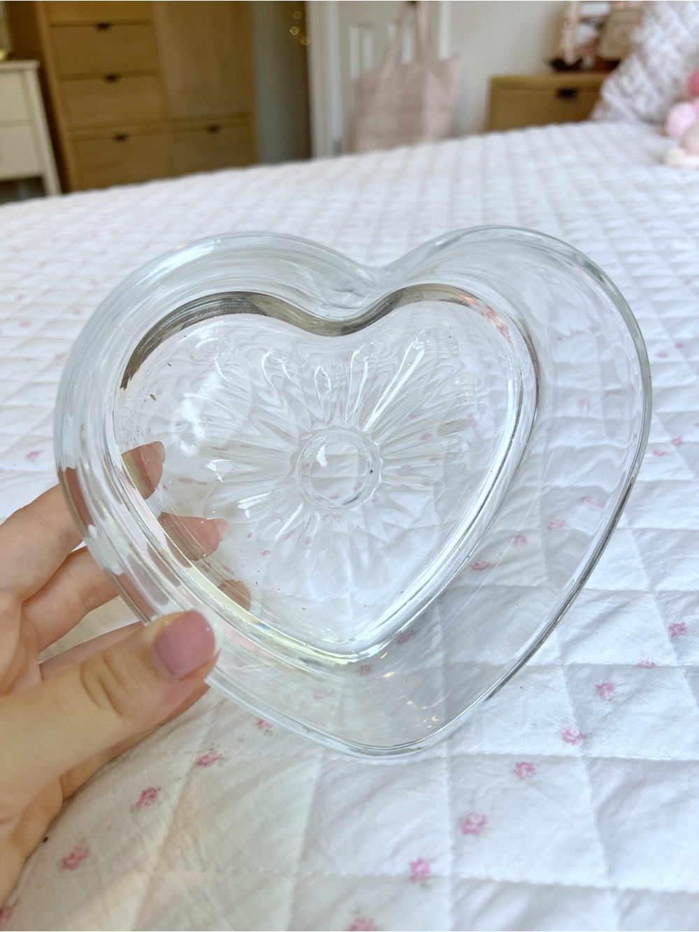 Vintage Heart Shaped Glass Trinket Dish Jewelry Candy Catchall Decor